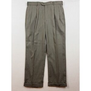 Stafford Essentials Classic Fit Men's Pleated Pants‎ 36X30 Beige Cuffed Career